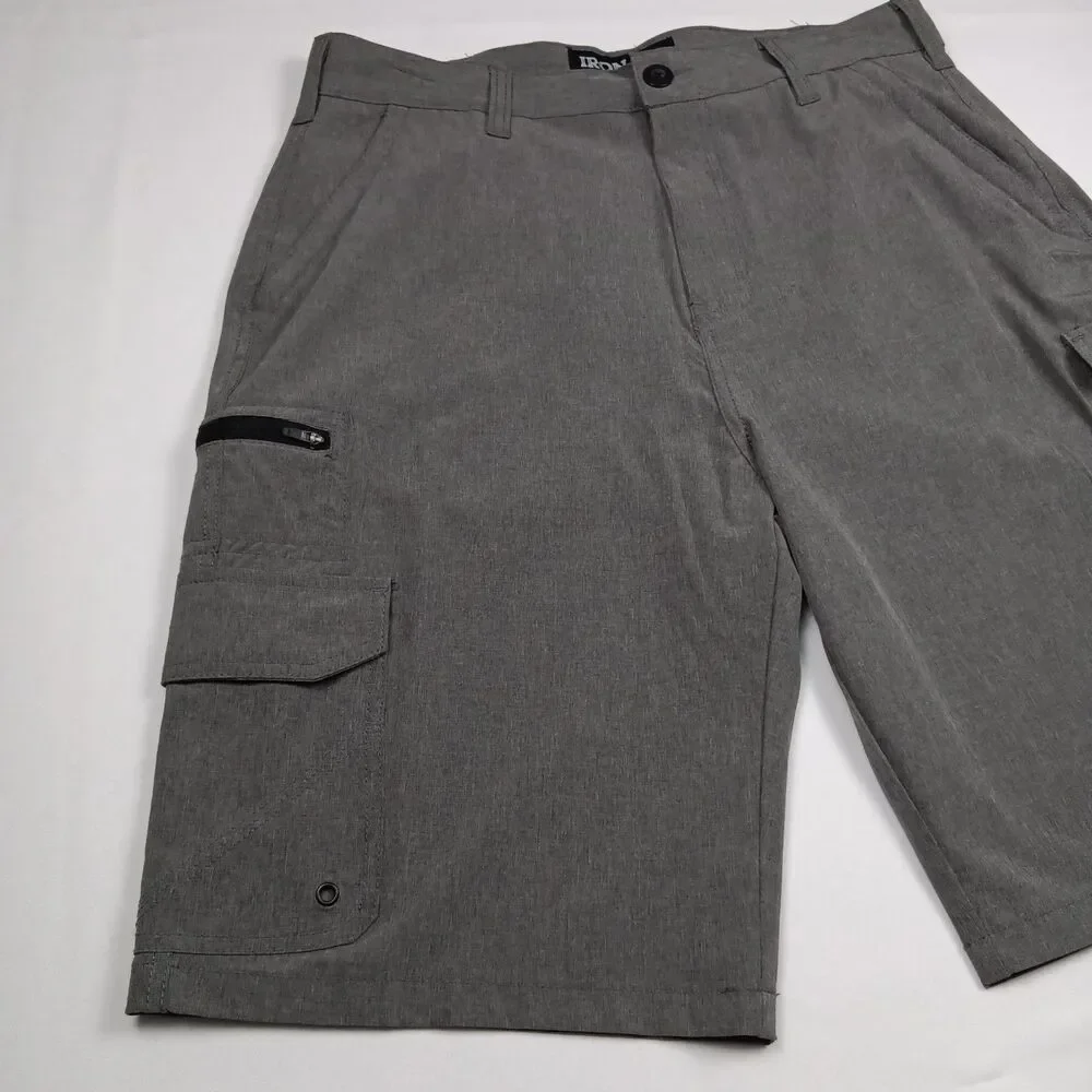 Iron Co Mens Size 32 Hybrid Cargo Shorts Stretch Quick Dry Gray Utility